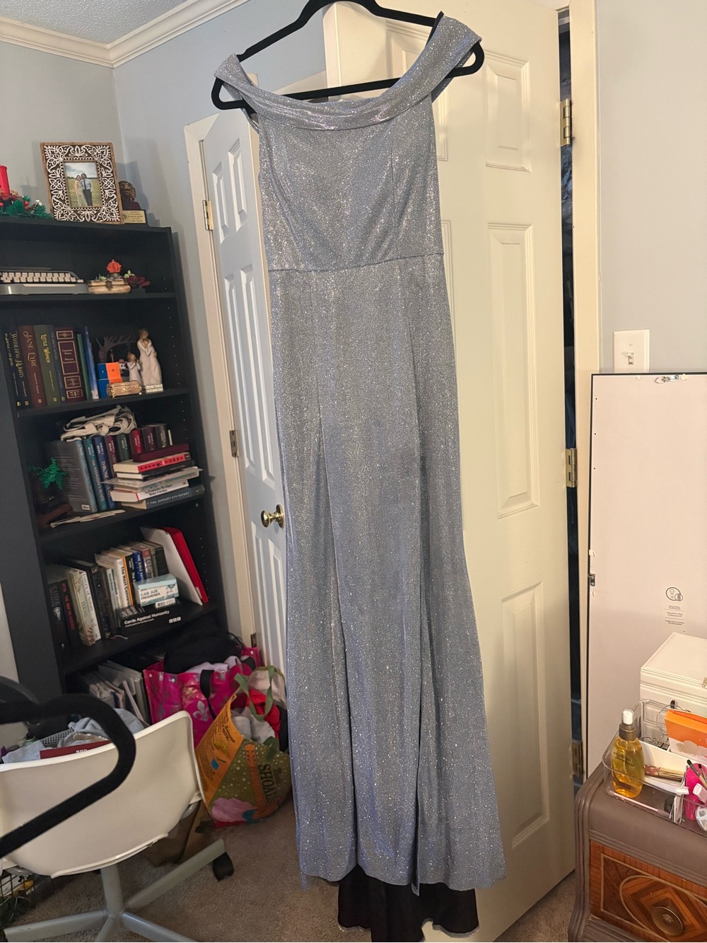 B. Smart Silver Sparkle Off-Shoulder Jumpsuit